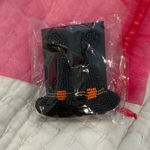 Black Beaded Witch Hat Earrings